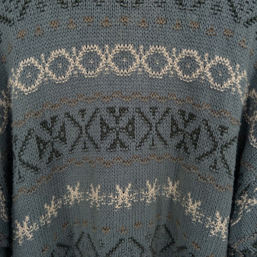 Vintage Eddie Bauer Knit Sweater Mens Large 90s Oversized Fair Isle Grandpa Gray - Picture 5 of 10
